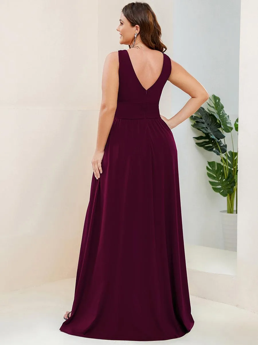 Robe gala longue taille haute à col V