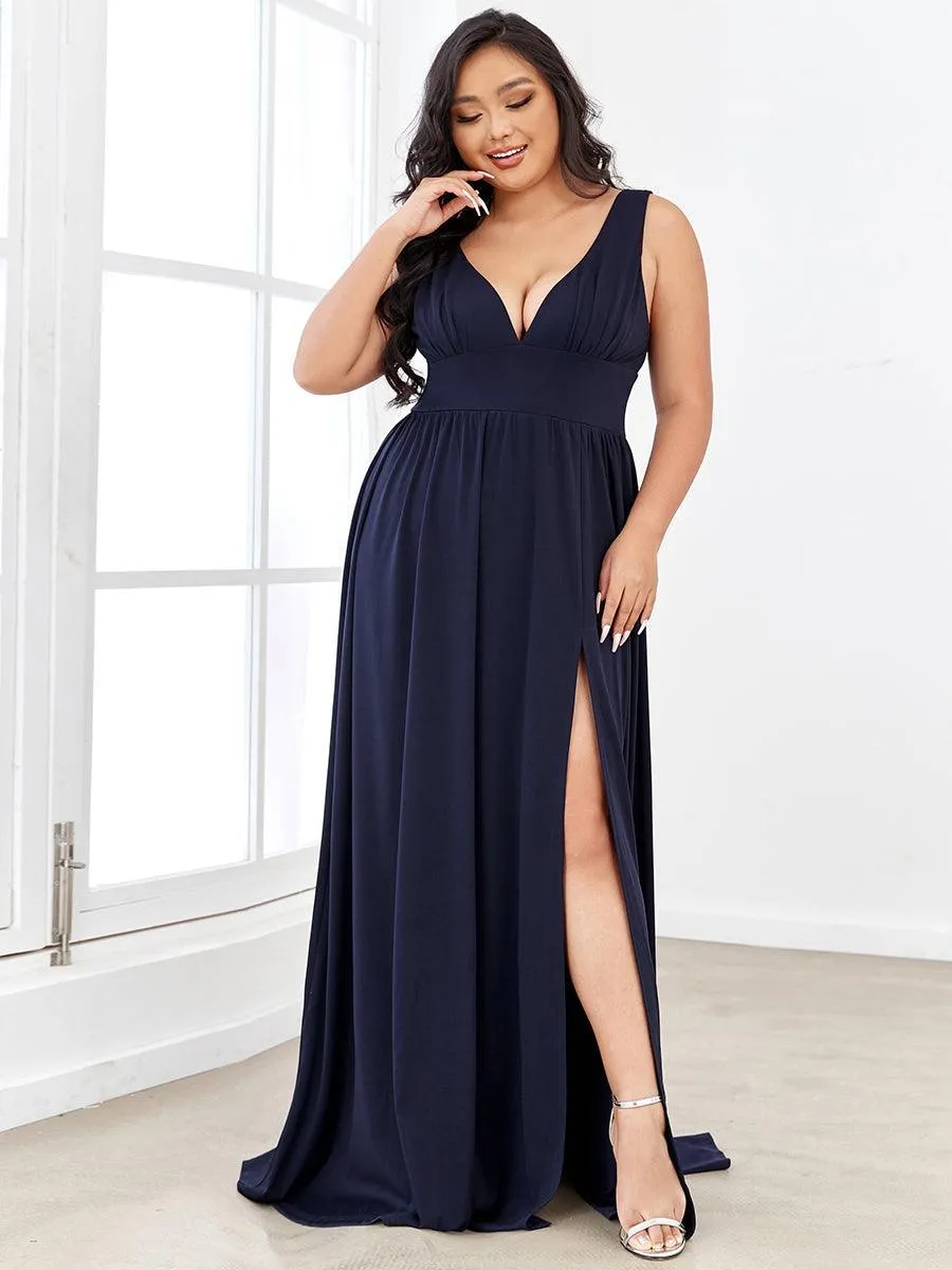 Robe gala longue taille haute à col V