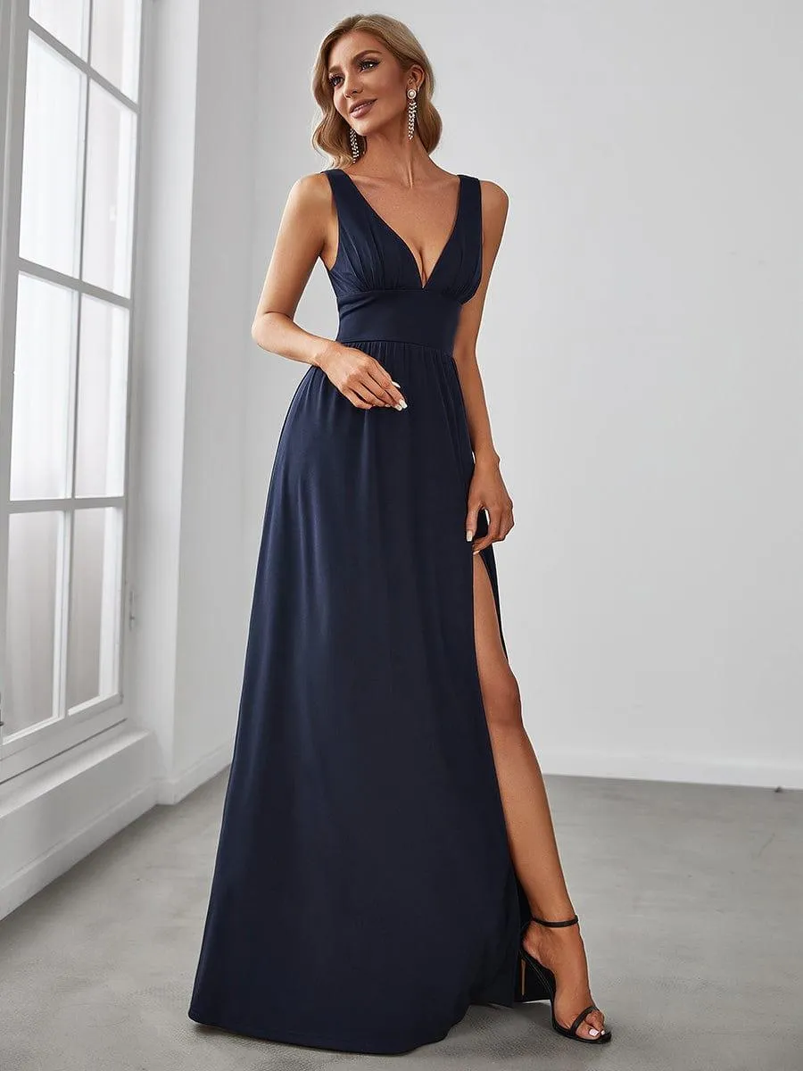 Robe gala longue taille haute à col V