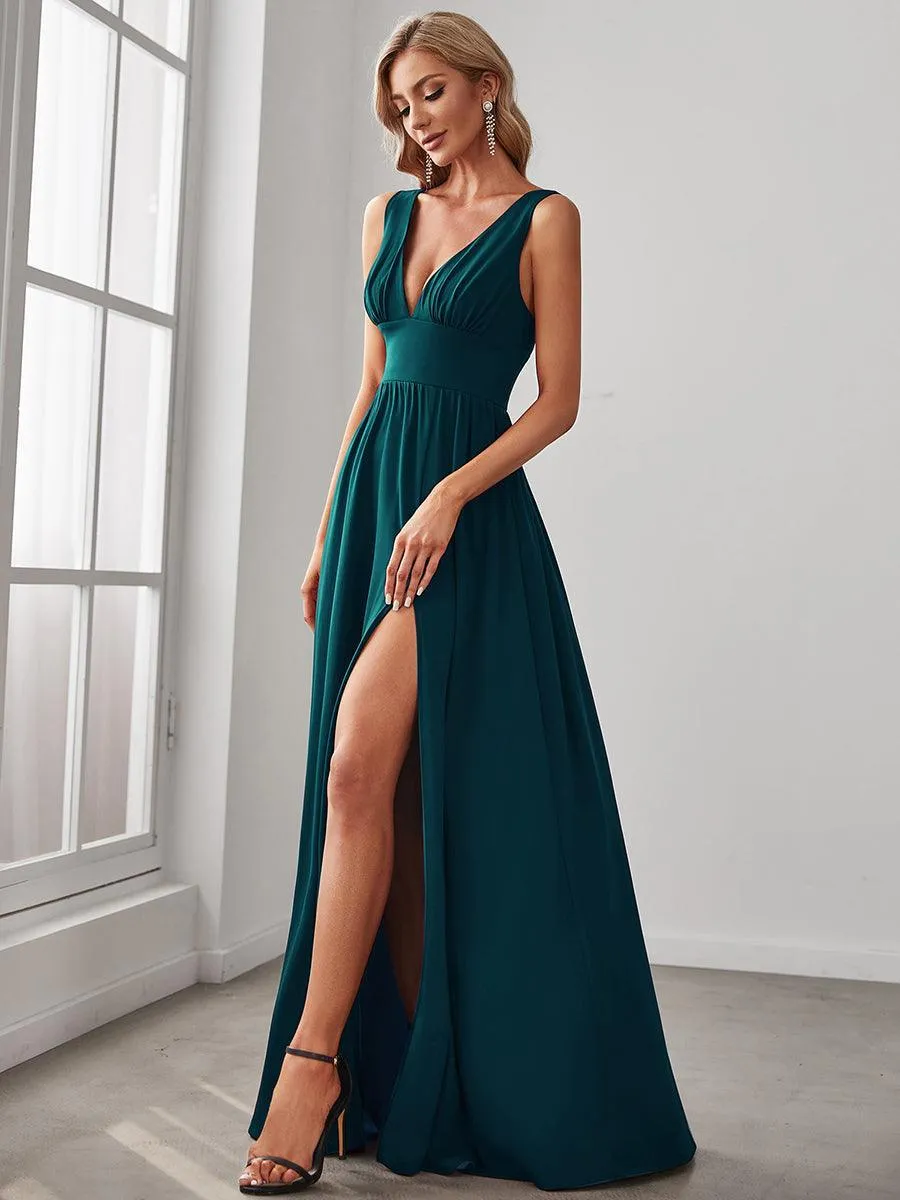 Robe gala longue taille haute à col V