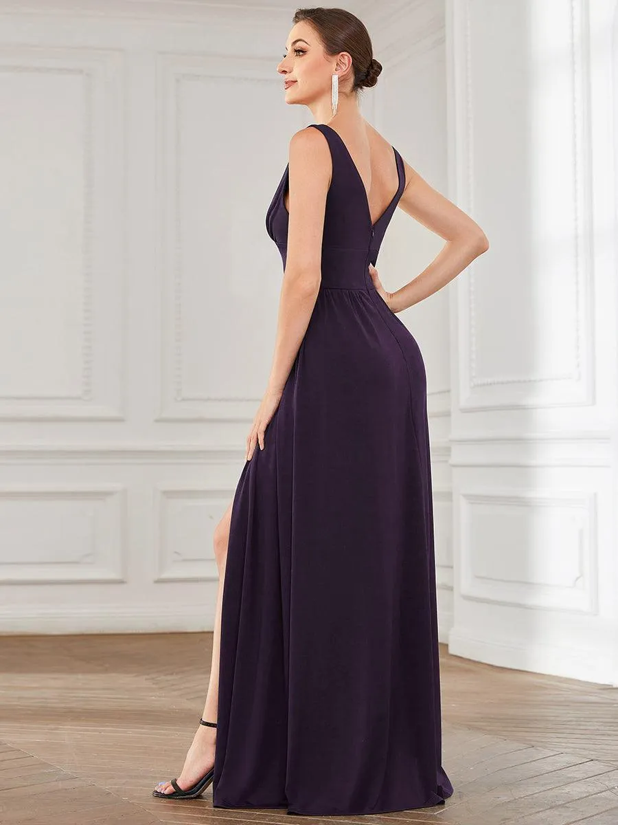 Robe gala longue taille haute à col V