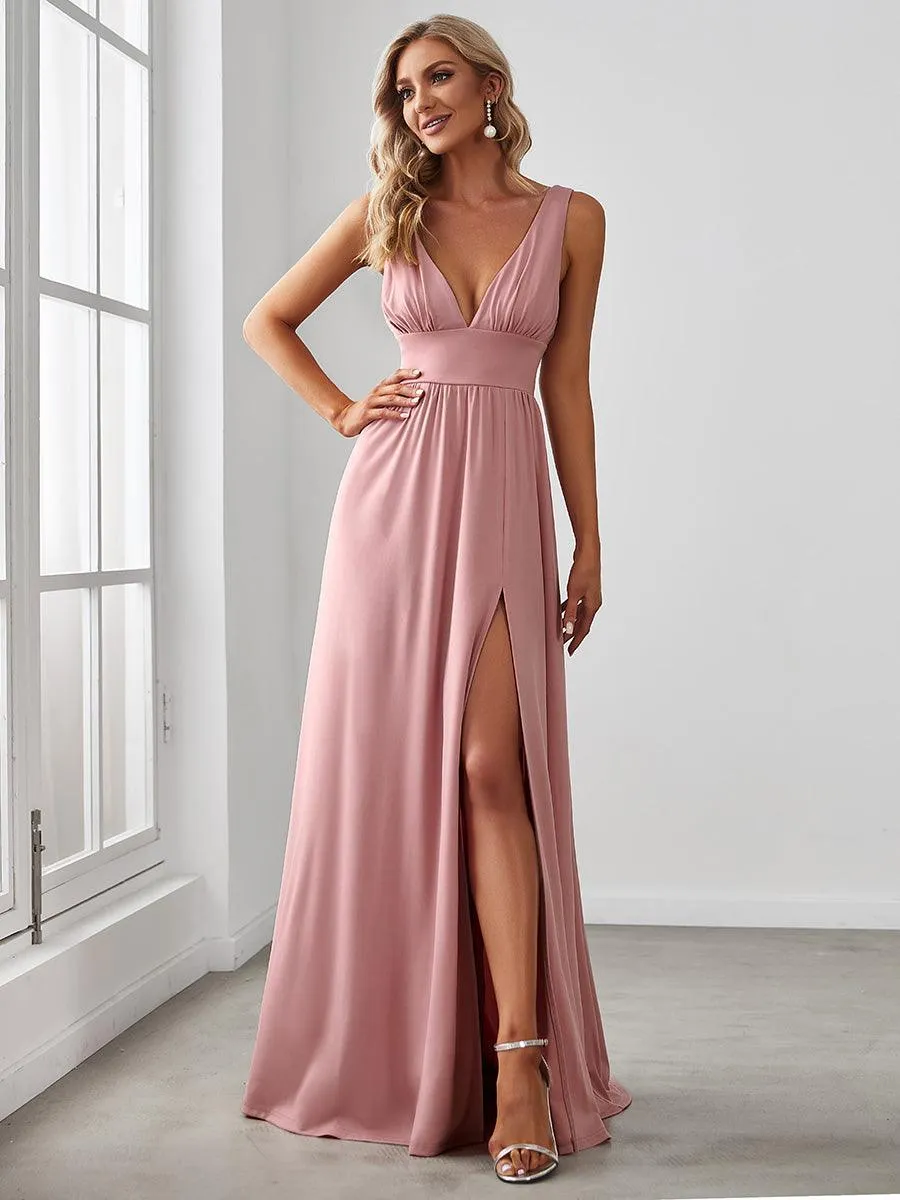 Robe gala longue taille haute à col V