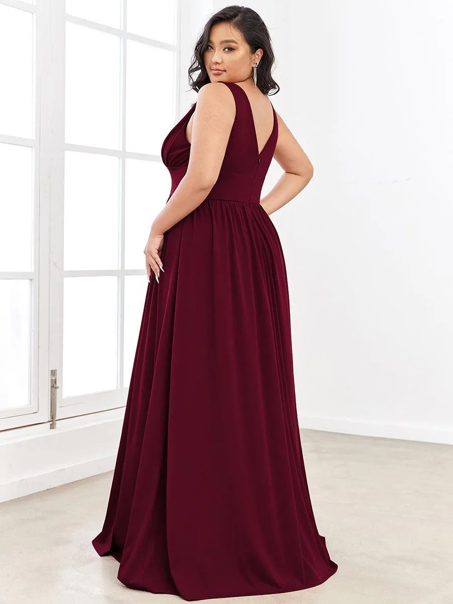 Robe gala longue taille haute à col V