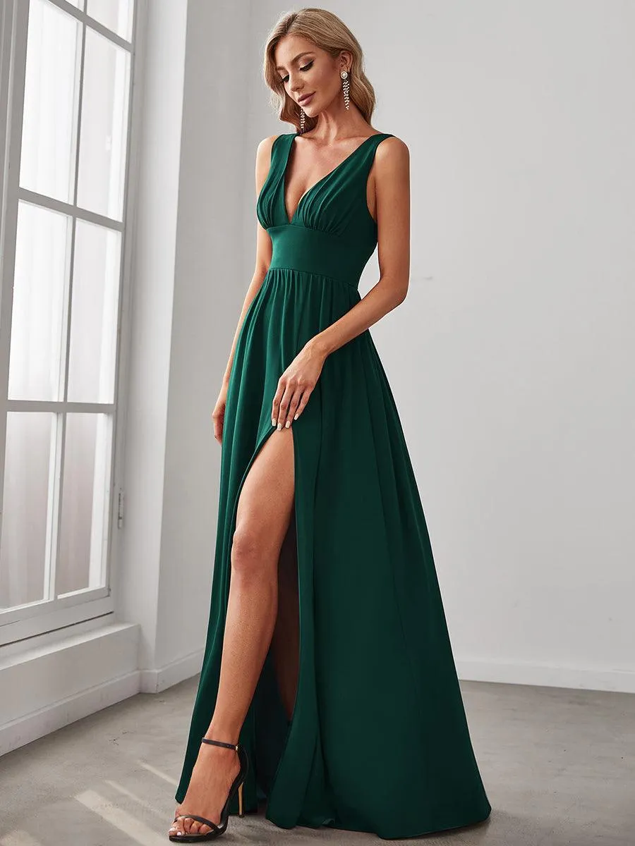 Robe gala longue taille haute à col V