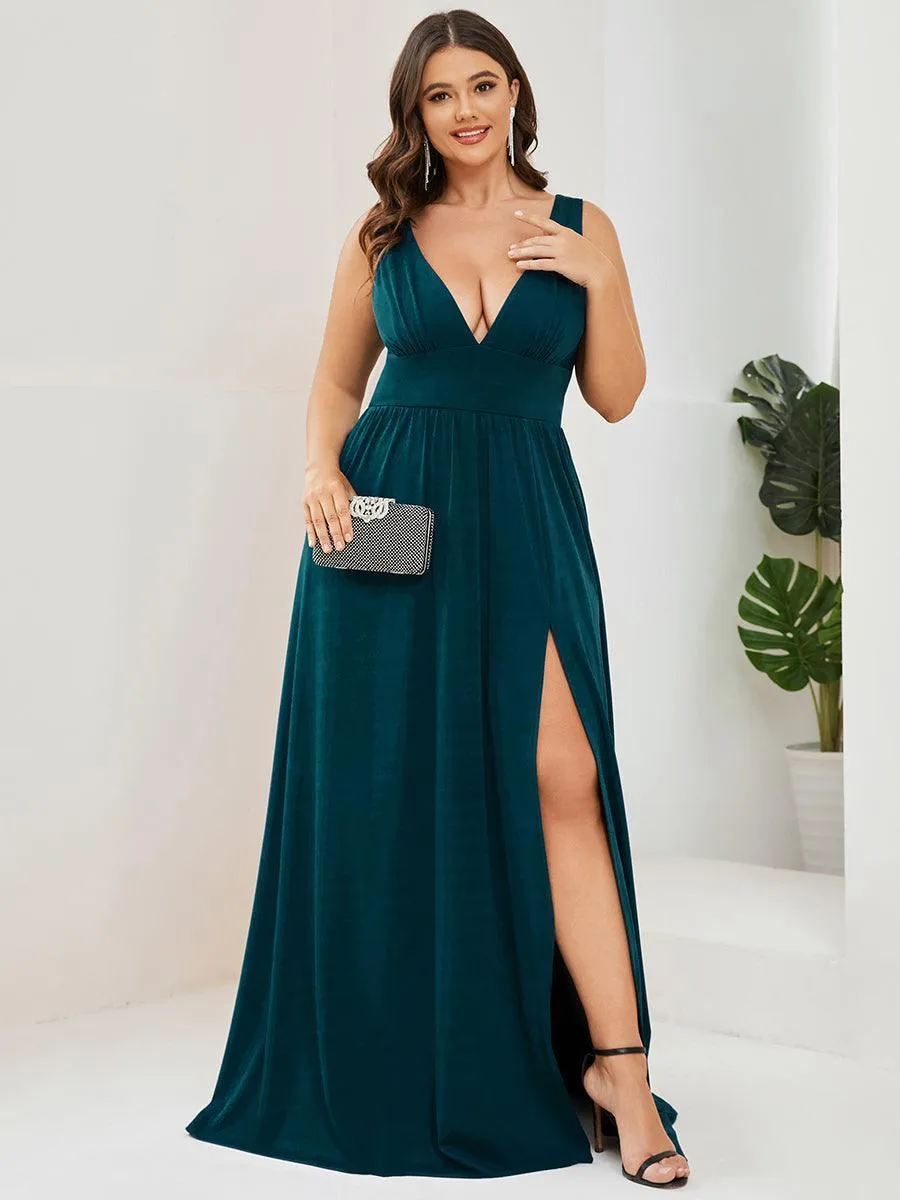 Robe gala longue taille haute à col V
