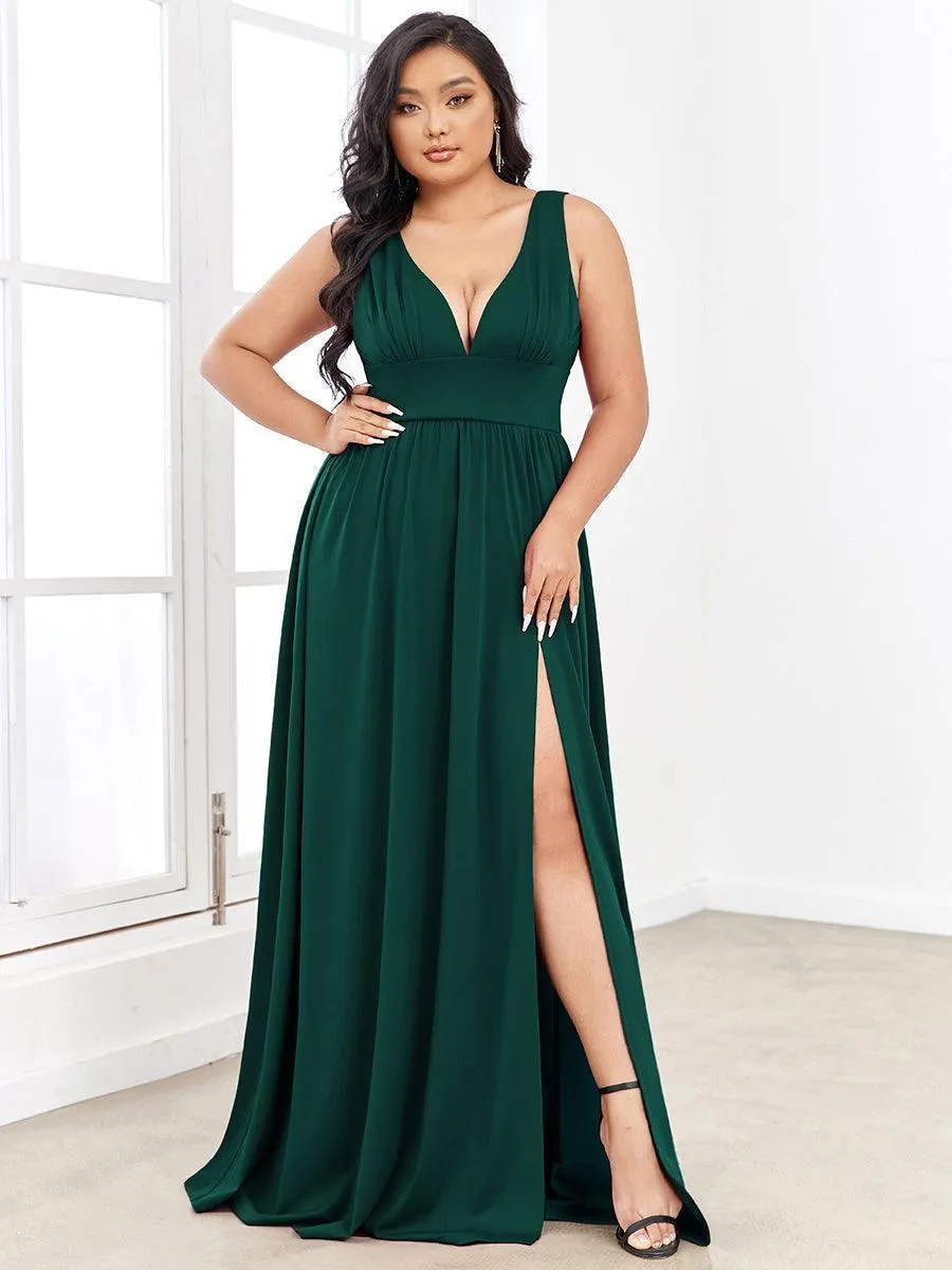 Robe gala longue taille haute à col V