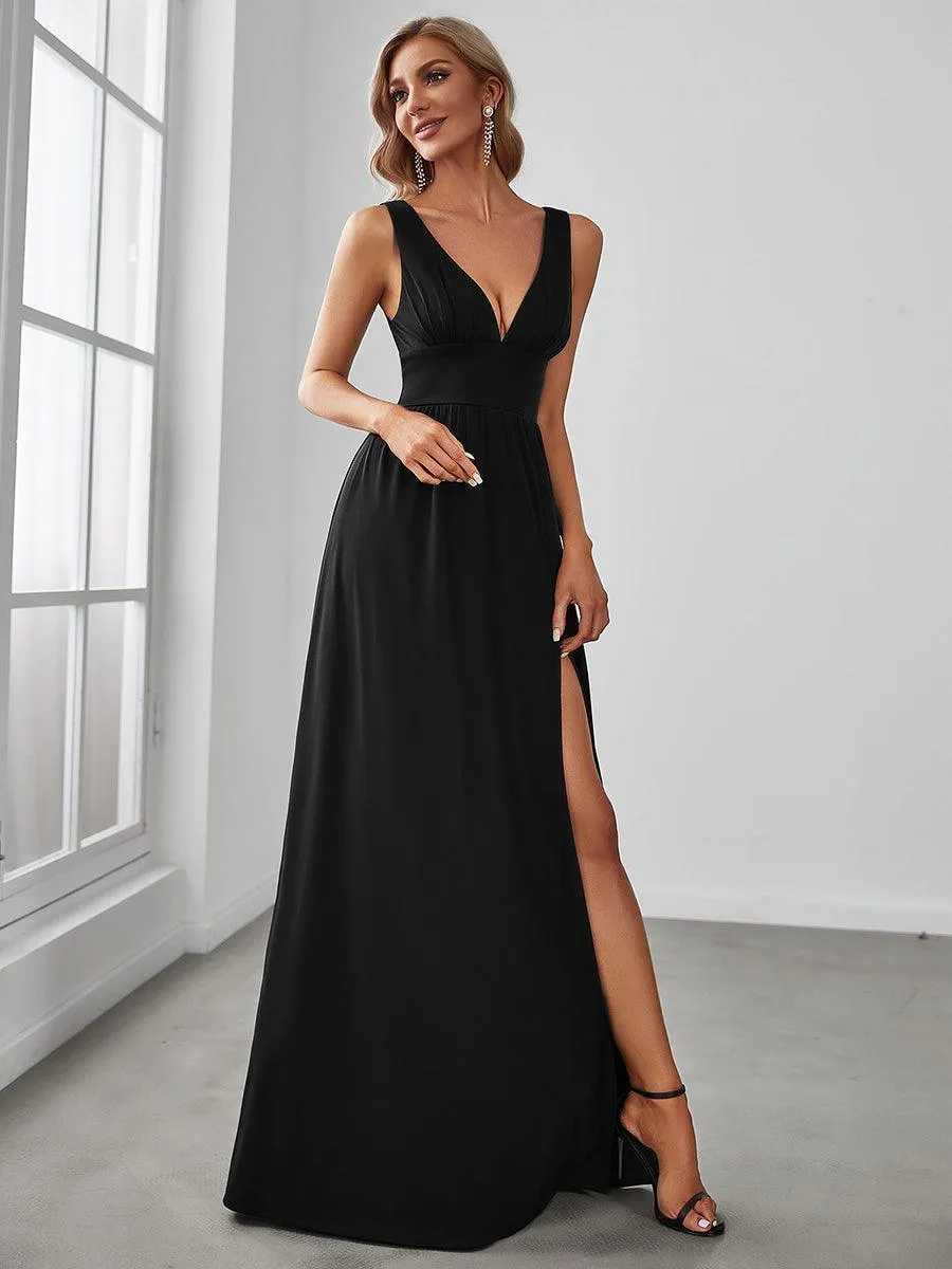 Robe gala longue taille haute à col V
