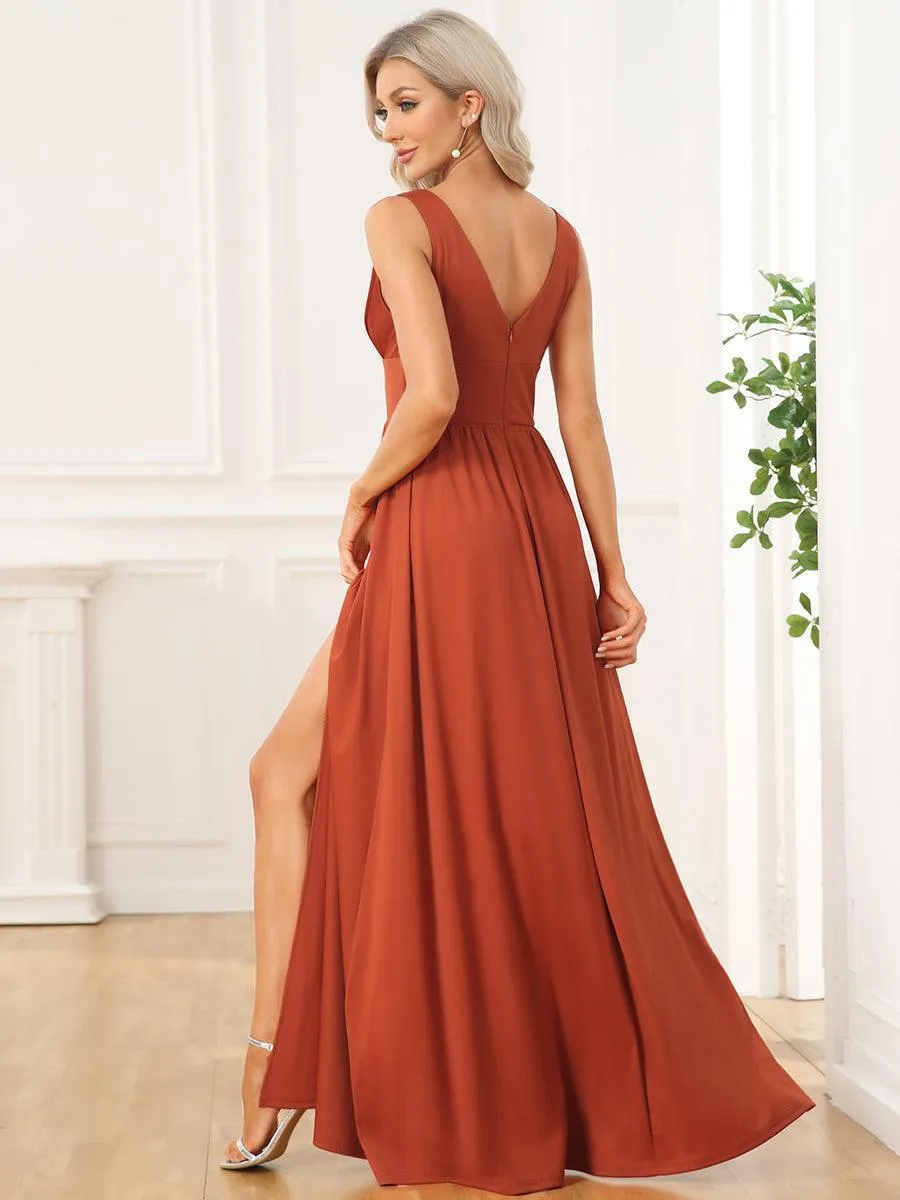Robe gala longue taille haute à col V