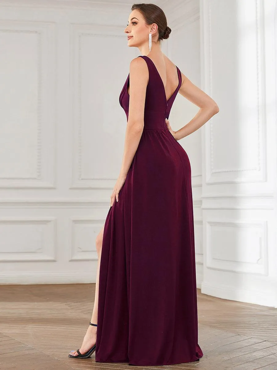 Robe gala longue taille haute à col V