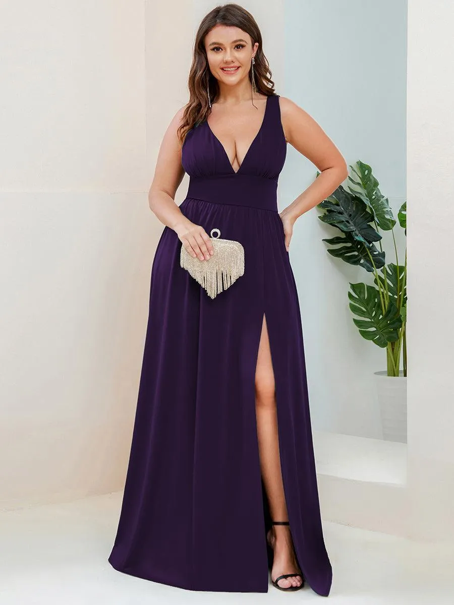 Robe gala longue taille haute à col V