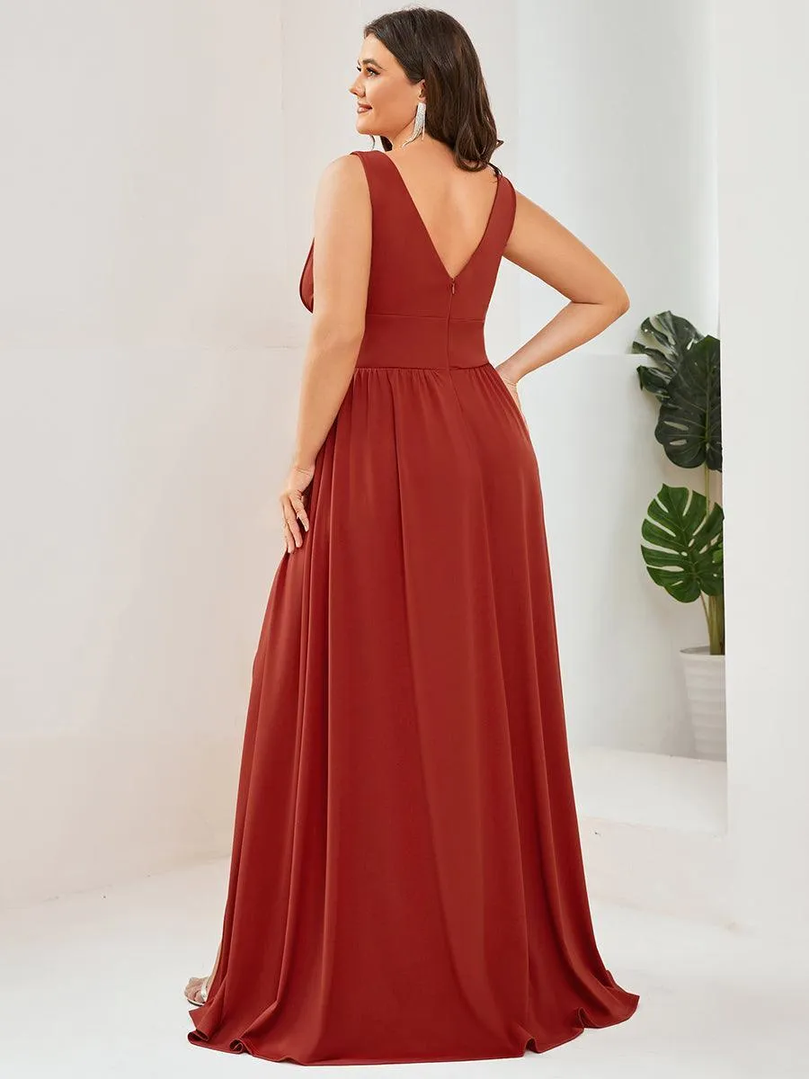 Robe gala longue taille haute à col V