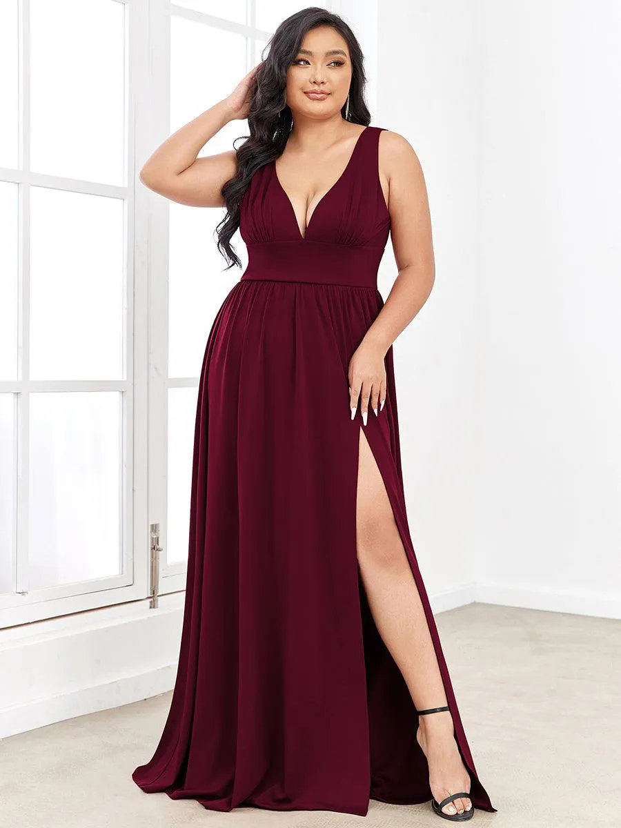 Robe gala longue taille haute à col V