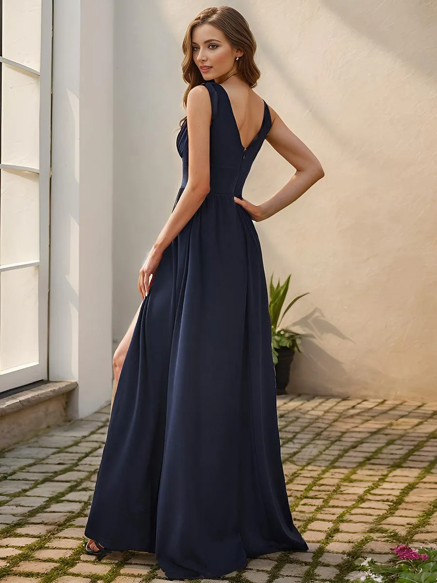 Robe gala longue taille haute à col V