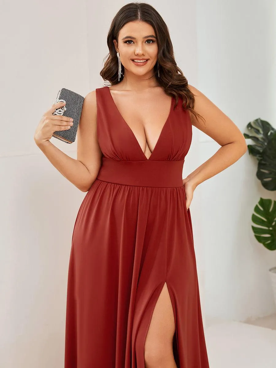 Robe gala longue taille haute à col V