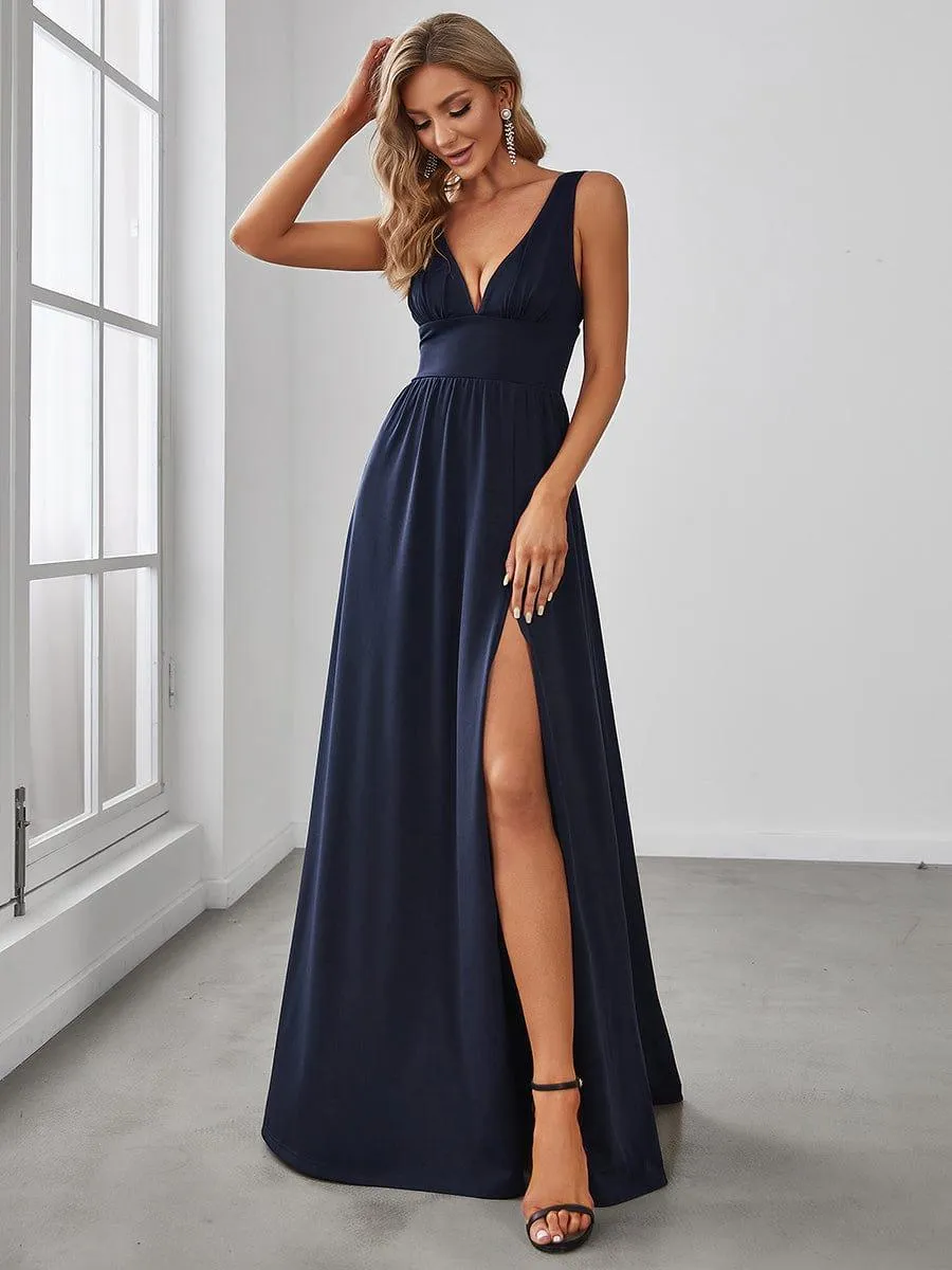Robe gala longue taille haute à col V