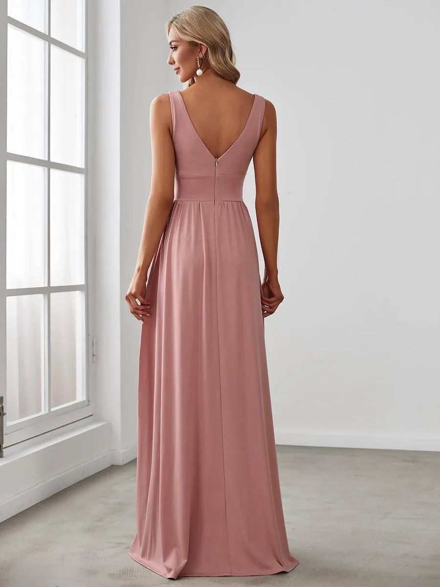 Robe gala longue taille haute à col V