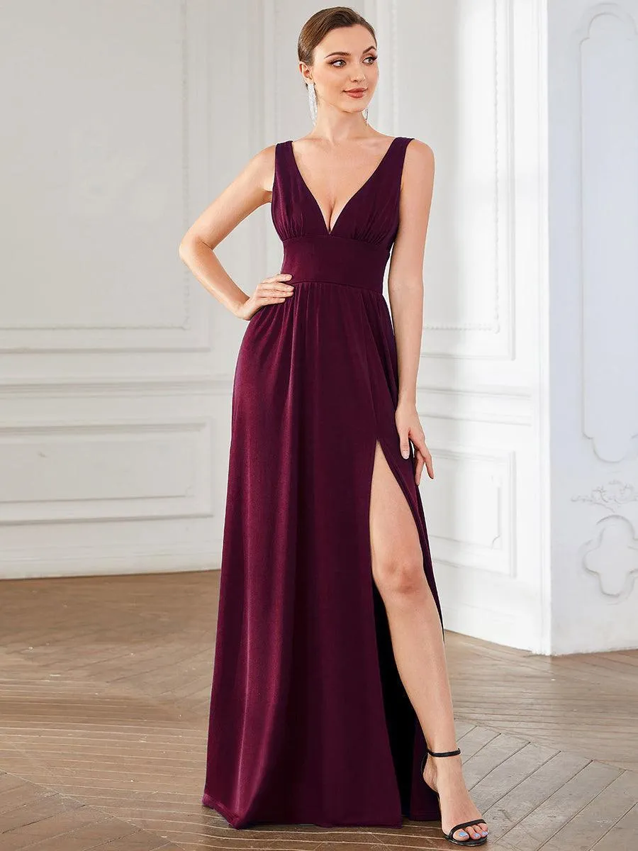 Robe gala longue taille haute à col V