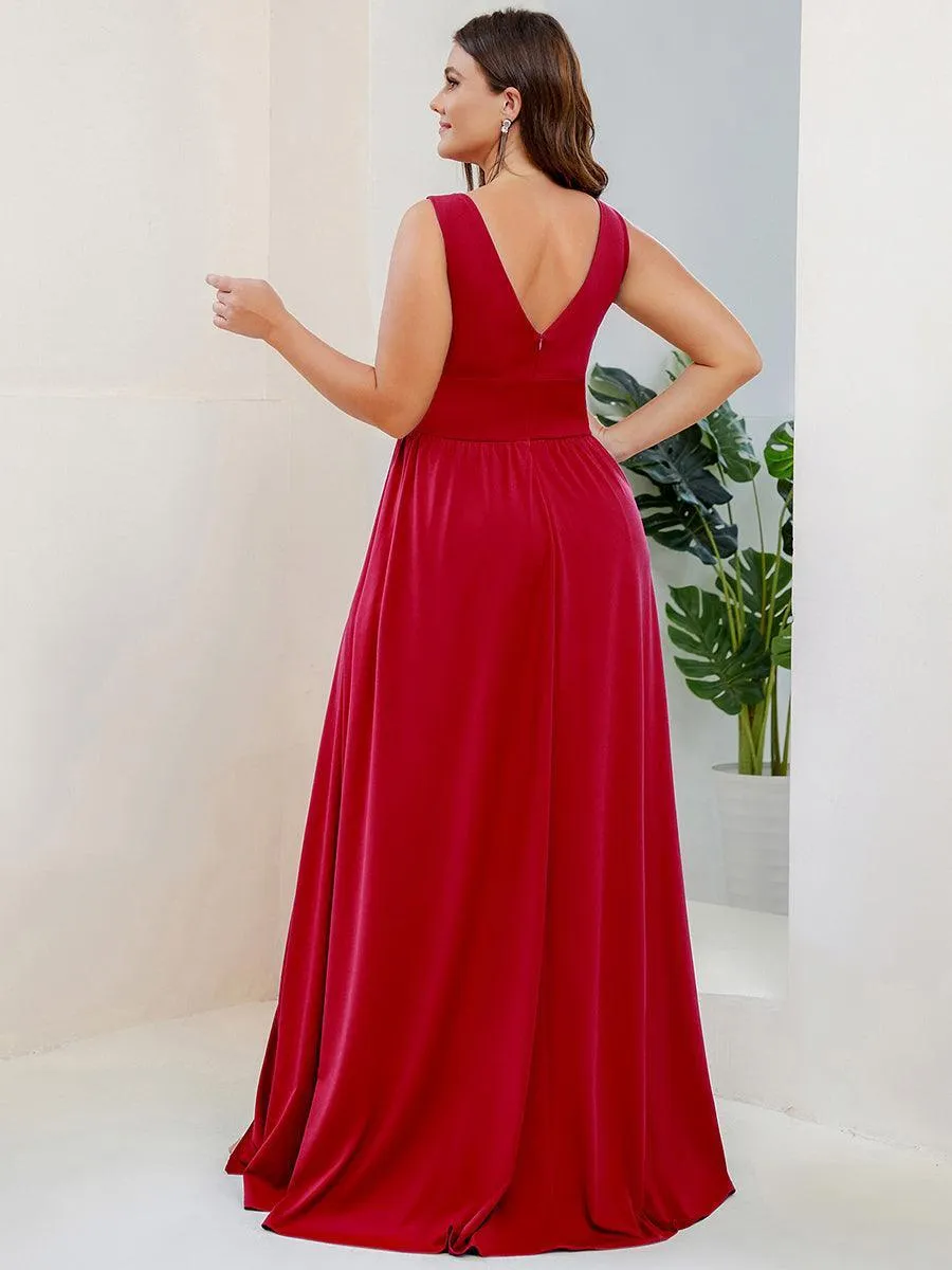 Robe gala longue taille haute à col V