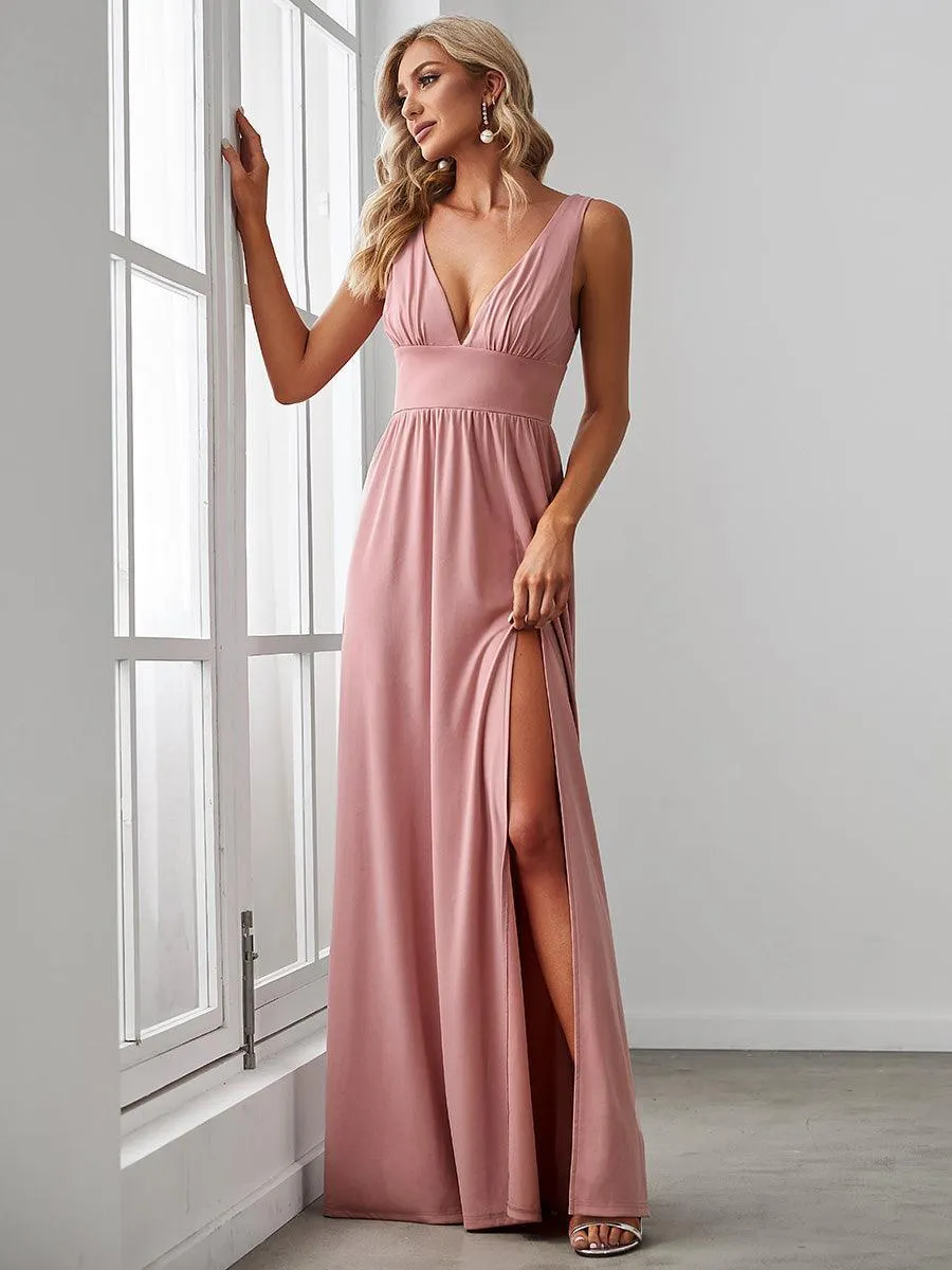 Robe gala longue taille haute à col V