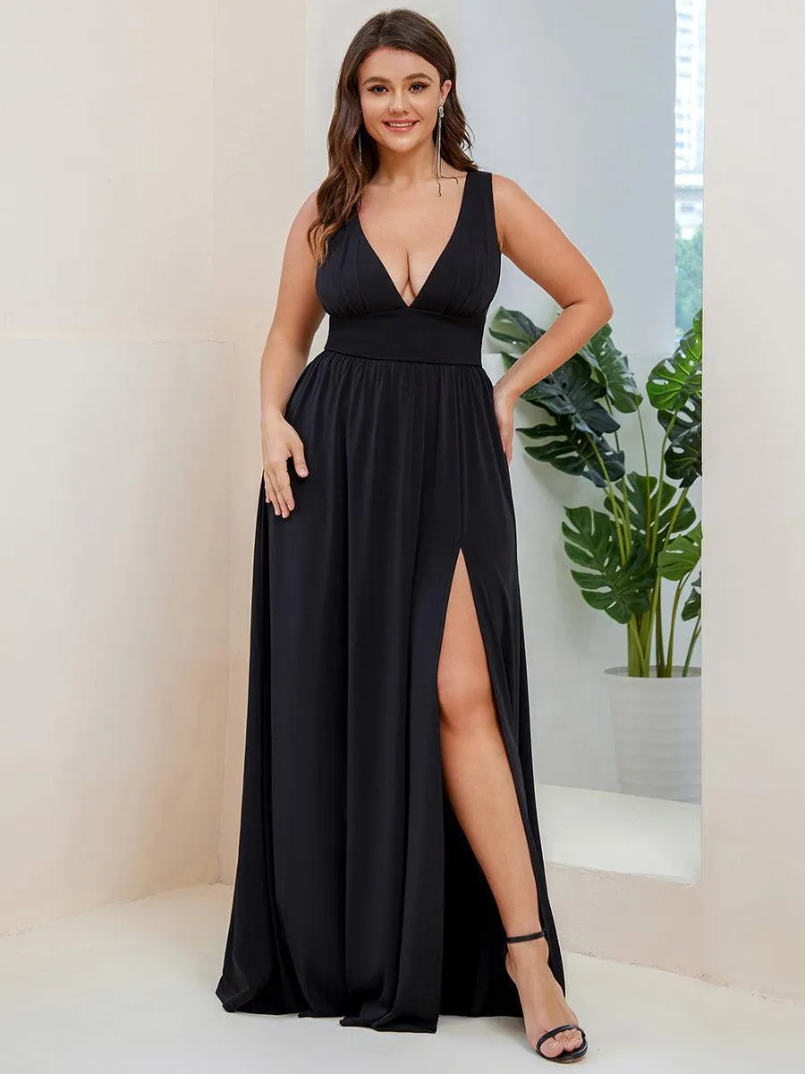 Robe gala longue taille haute à col V
