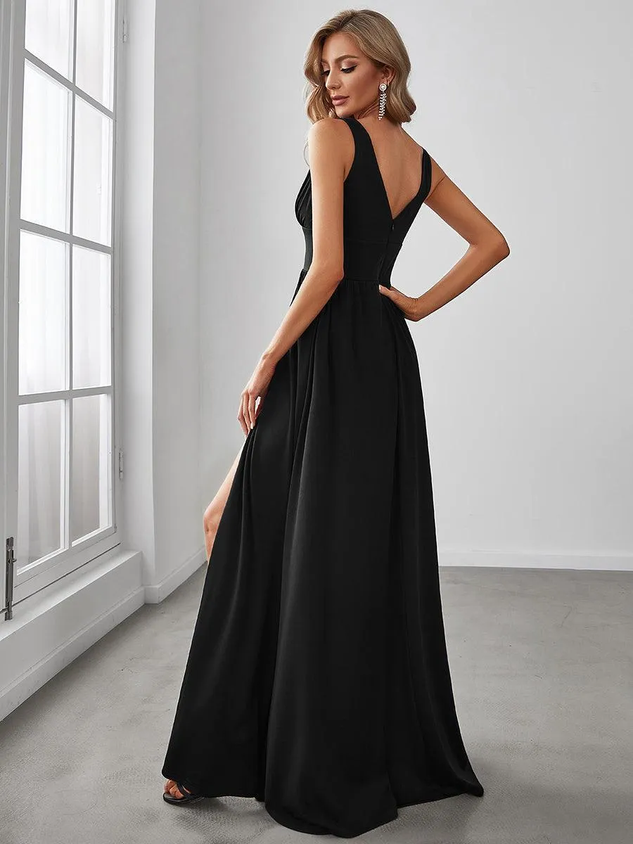Robe gala longue taille haute à col V