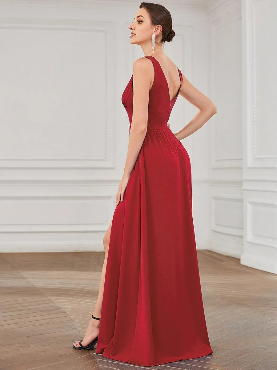 Robe gala longue taille haute à col V