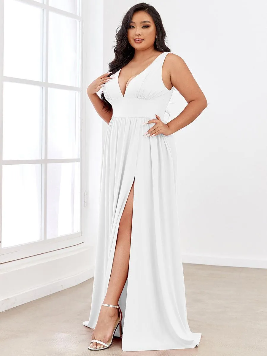 Robe gala longue taille haute à col V