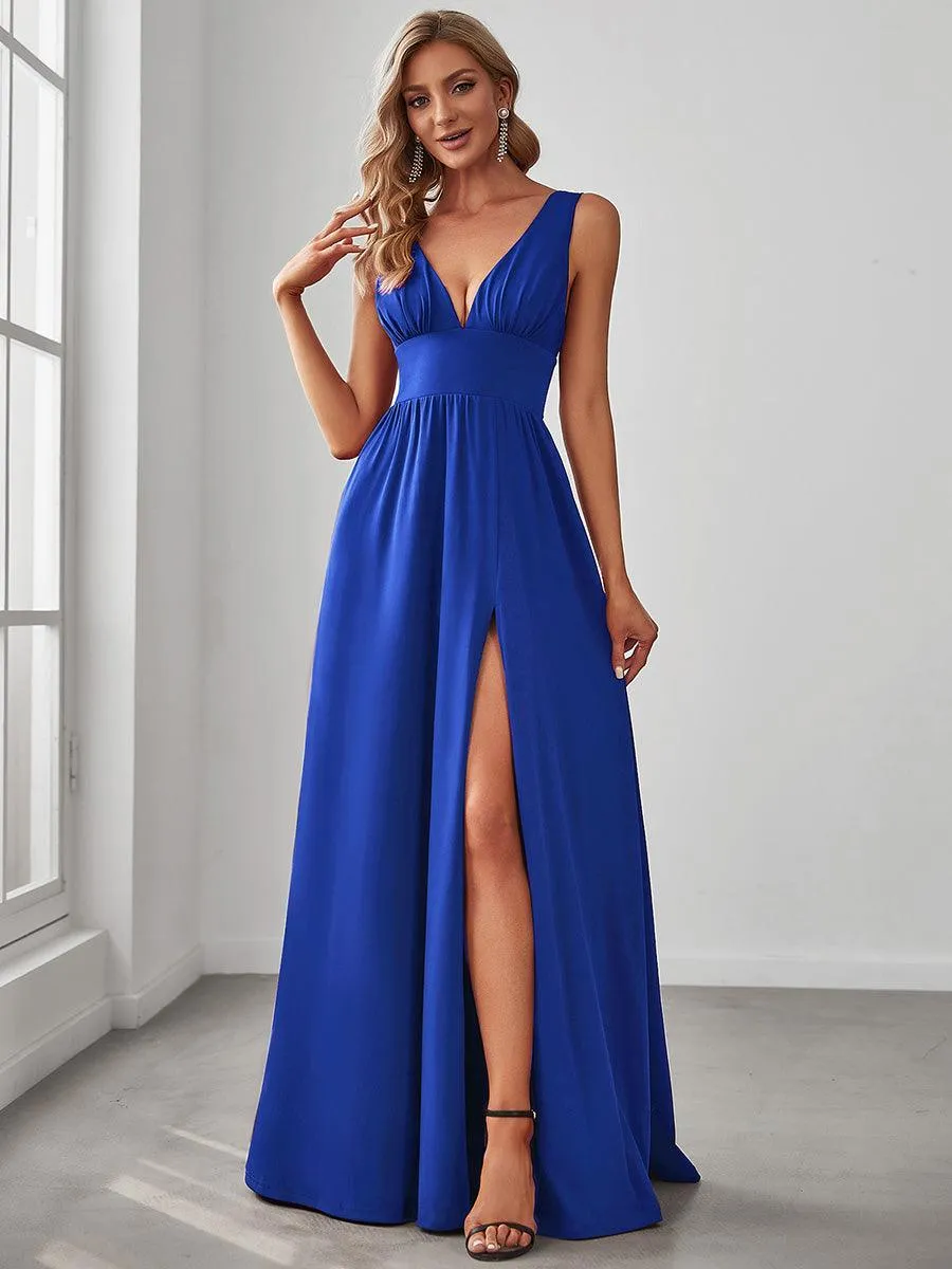 Robe gala longue taille haute à col V