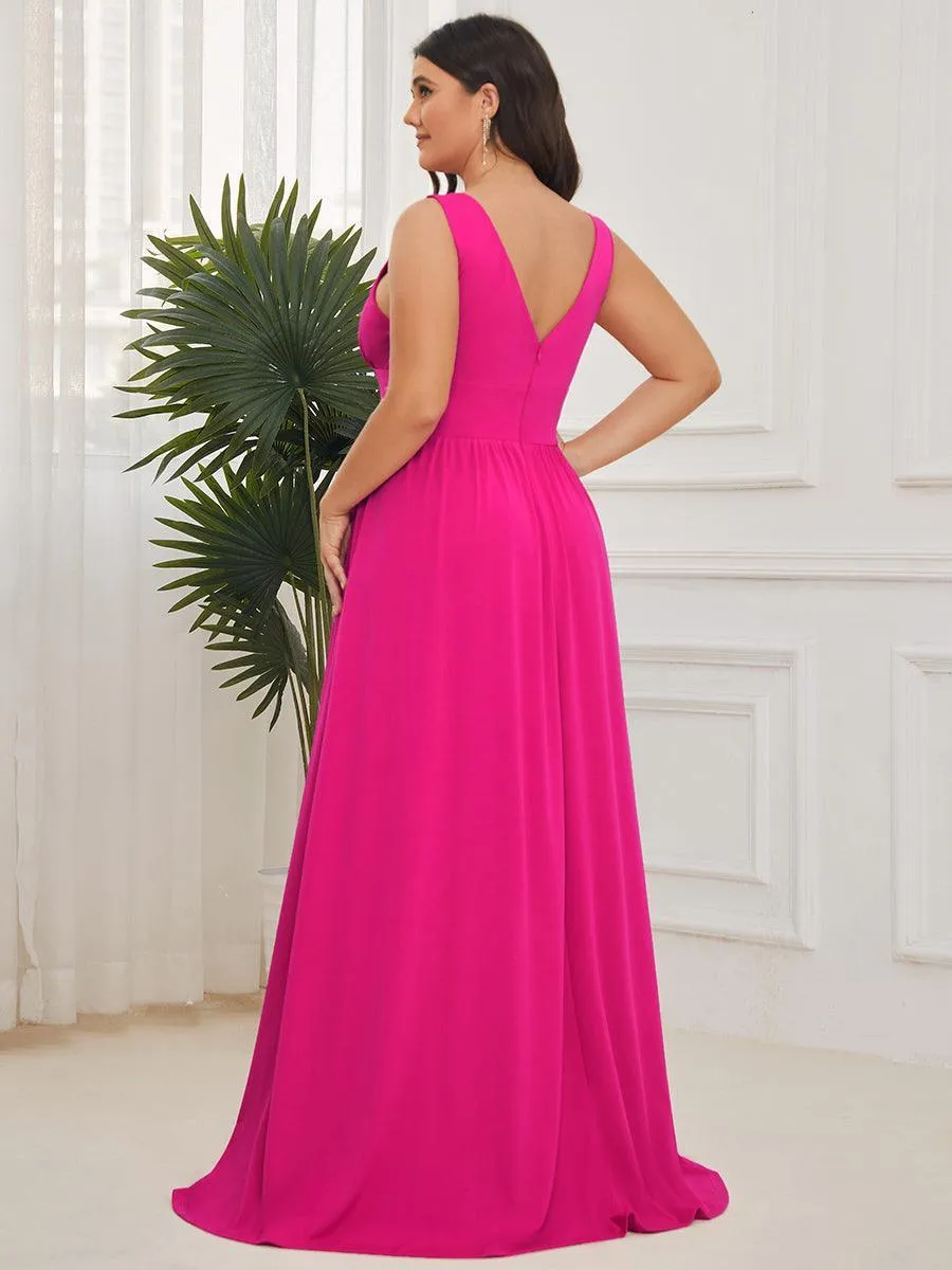 Robe gala longue taille haute à col V