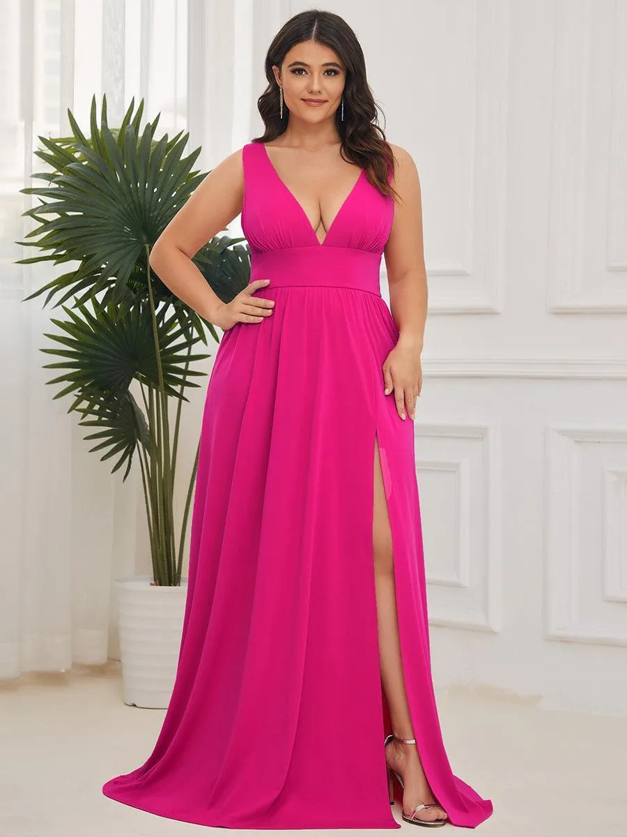 Robe gala longue taille haute à col V