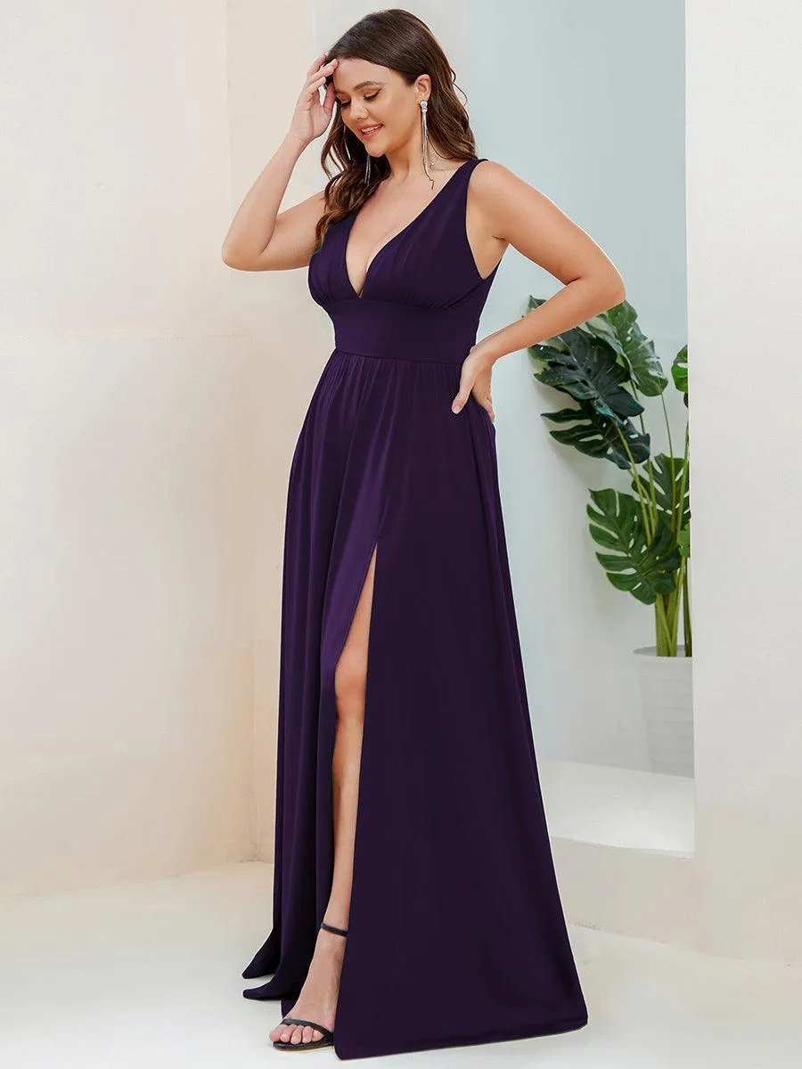 Robe gala longue taille haute à col V
