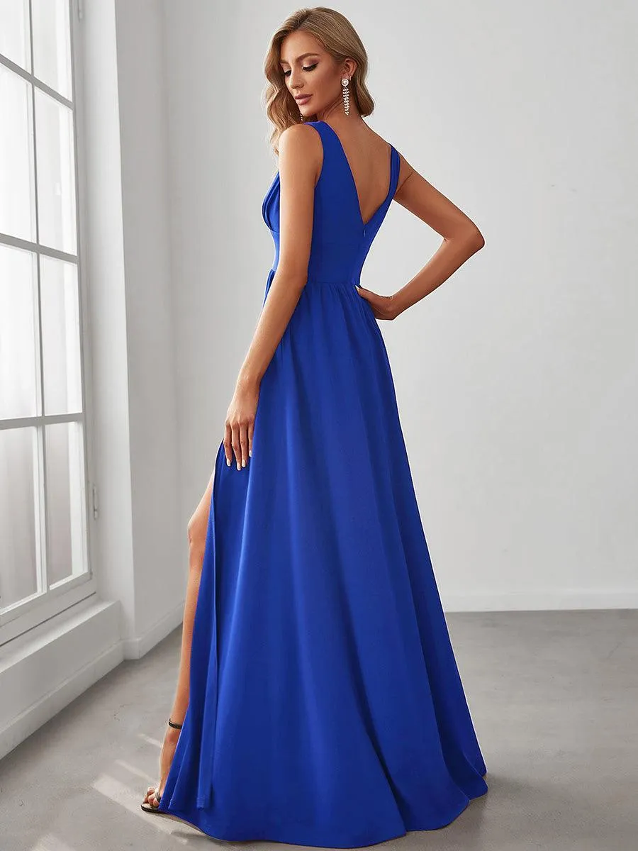 Robe gala longue taille haute à col V