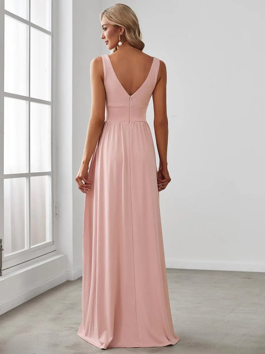 Robe gala longue taille haute à col V