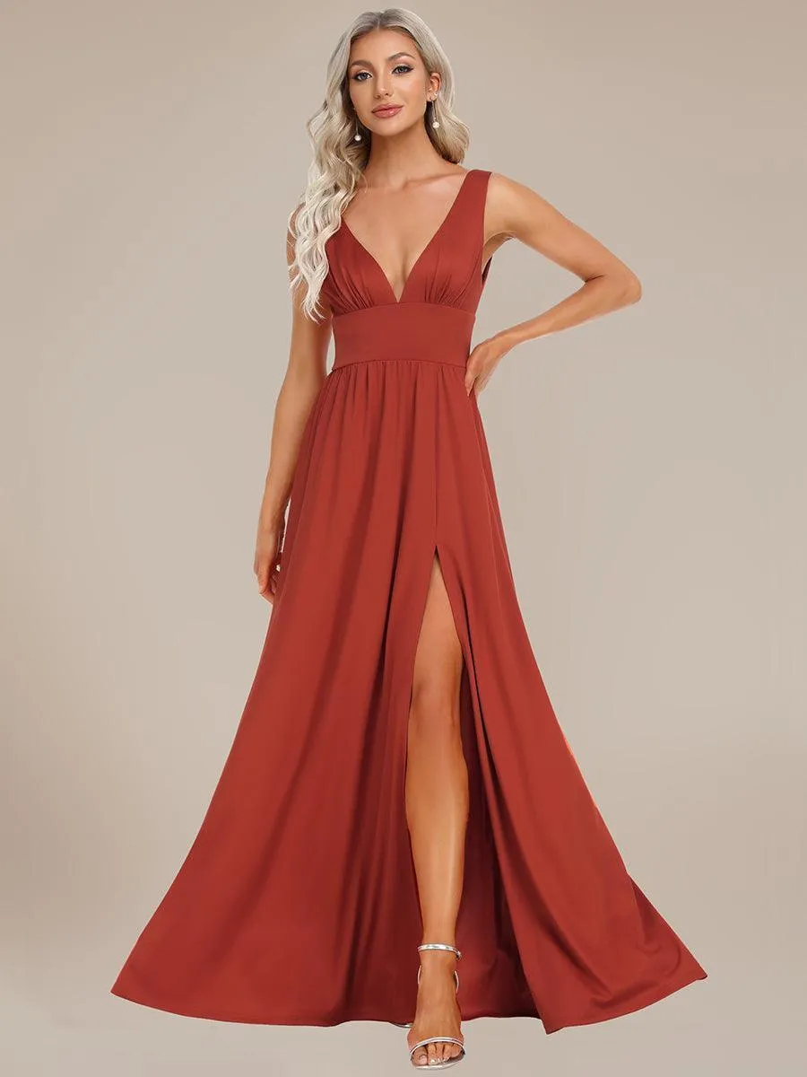Robe gala longue taille haute à col V