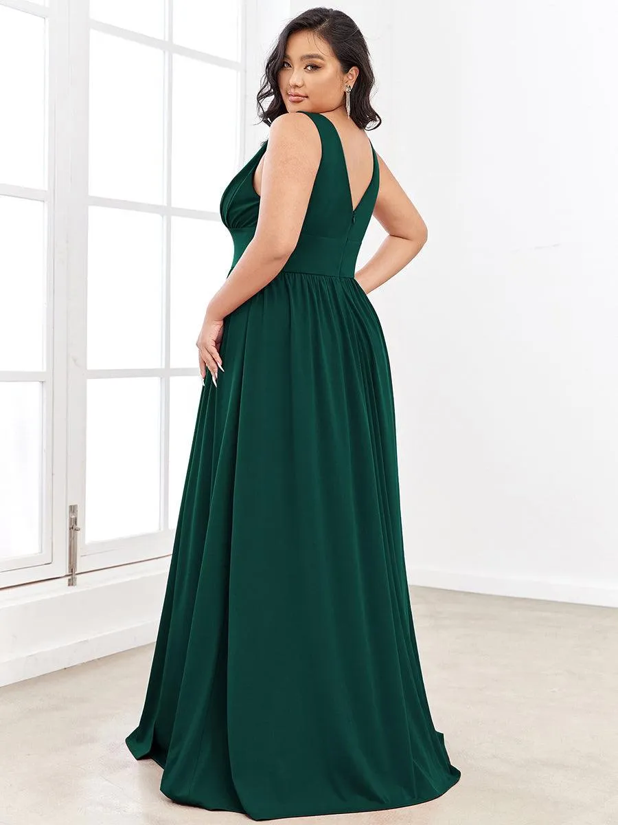 Robe gala longue taille haute à col V