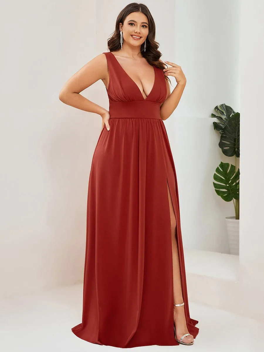 Robe gala longue taille haute à col V