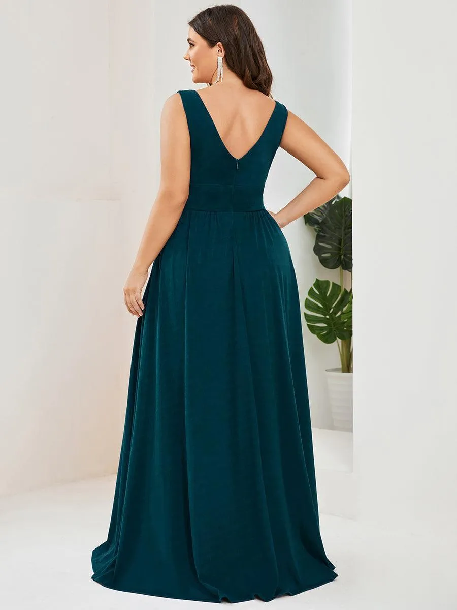 Robe gala longue taille haute à col V