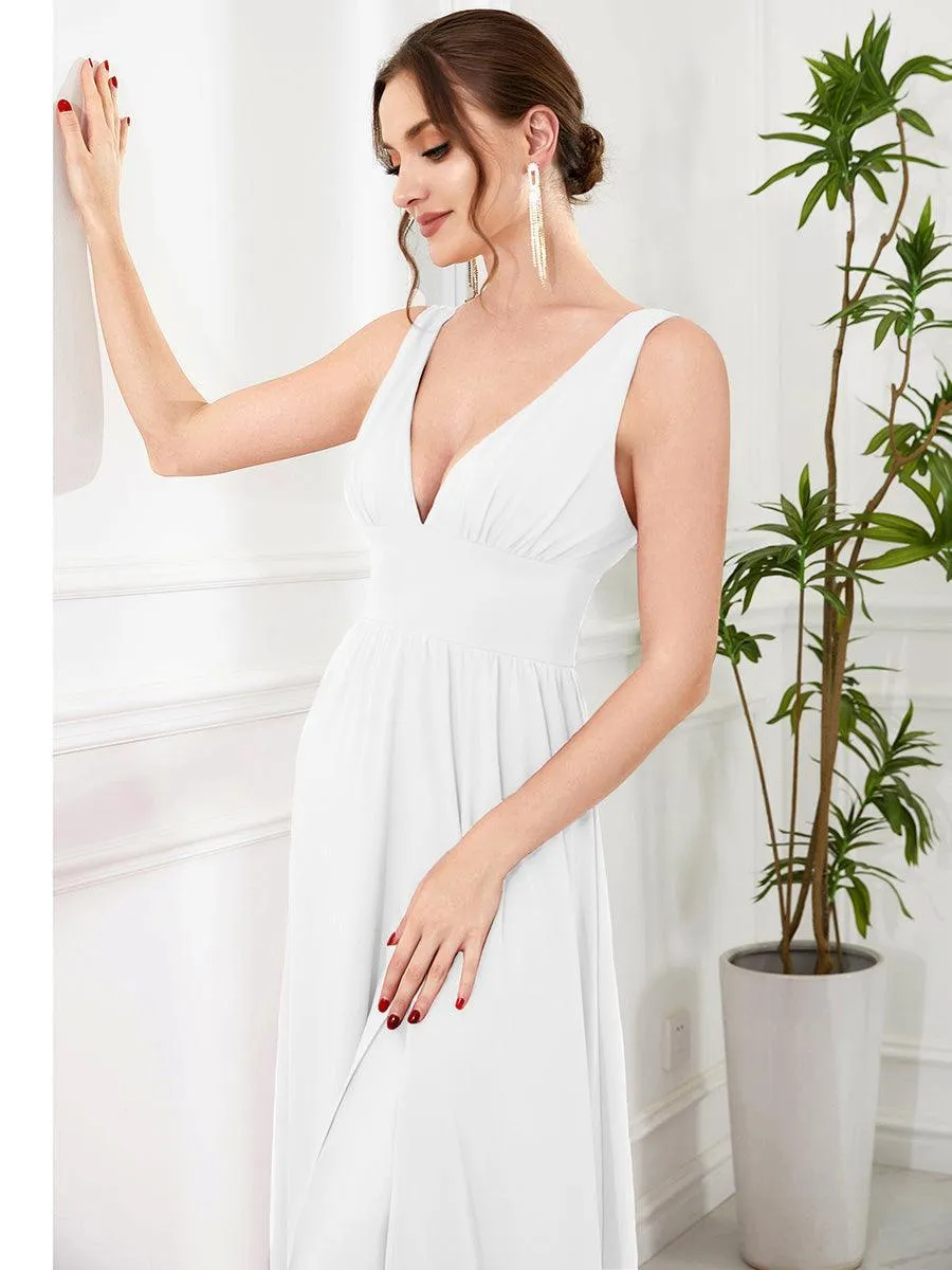 Robe gala longue taille haute à col V