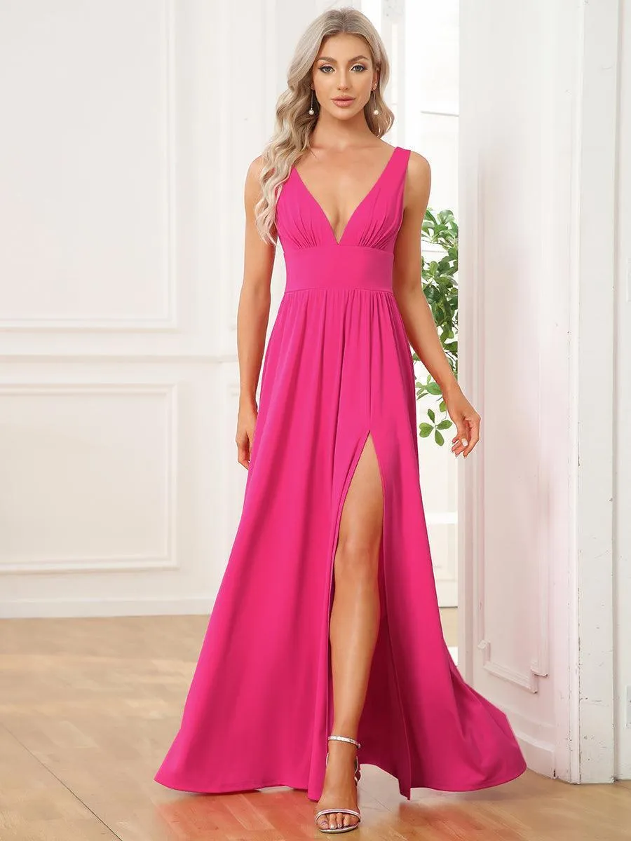 Robe gala longue taille haute à col V