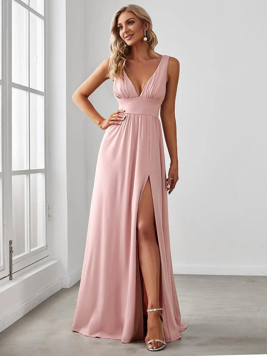 Robe gala longue taille haute à col V