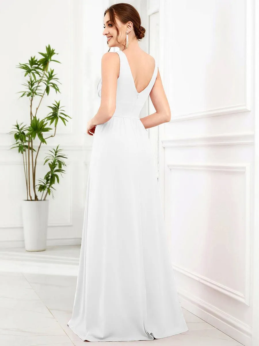 Robe gala longue taille haute à col V