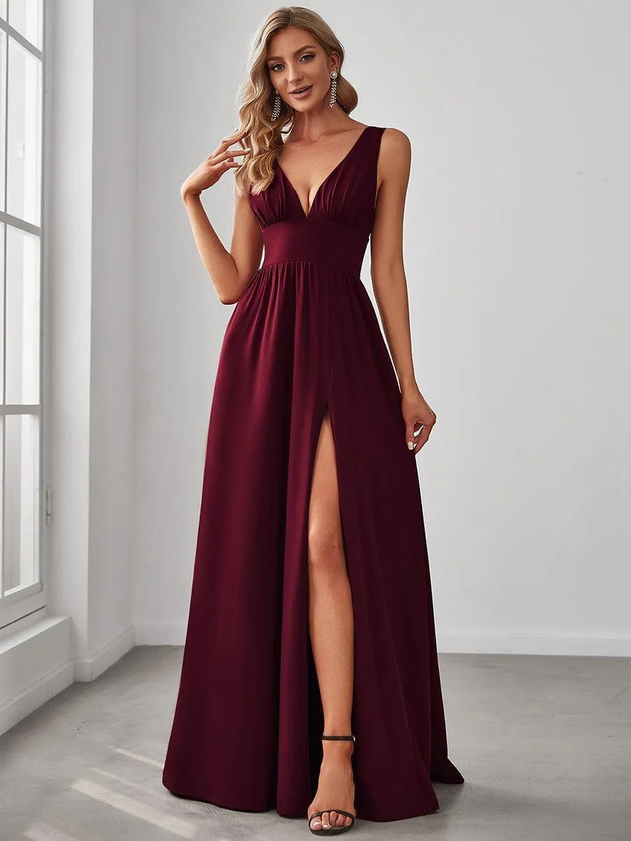Robe gala longue taille haute à col V