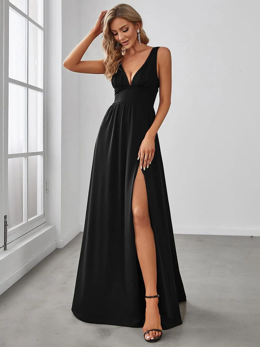 Robe gala longue taille haute à col V