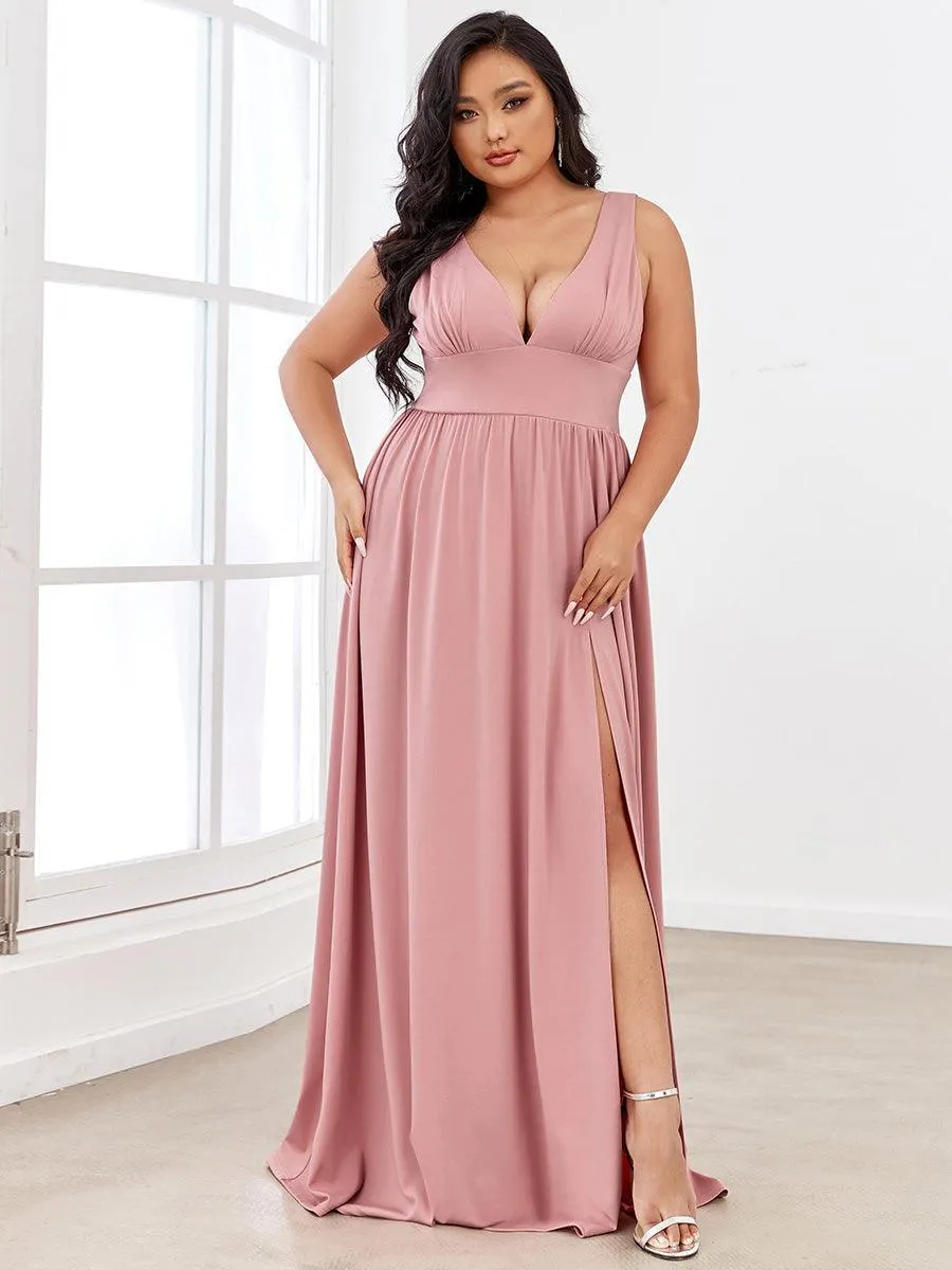 Robe gala longue taille haute à col V