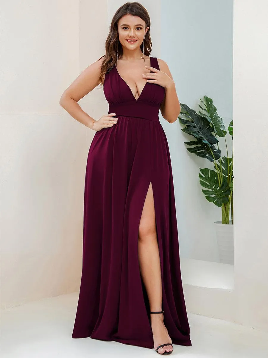 Robe gala longue taille haute à col V