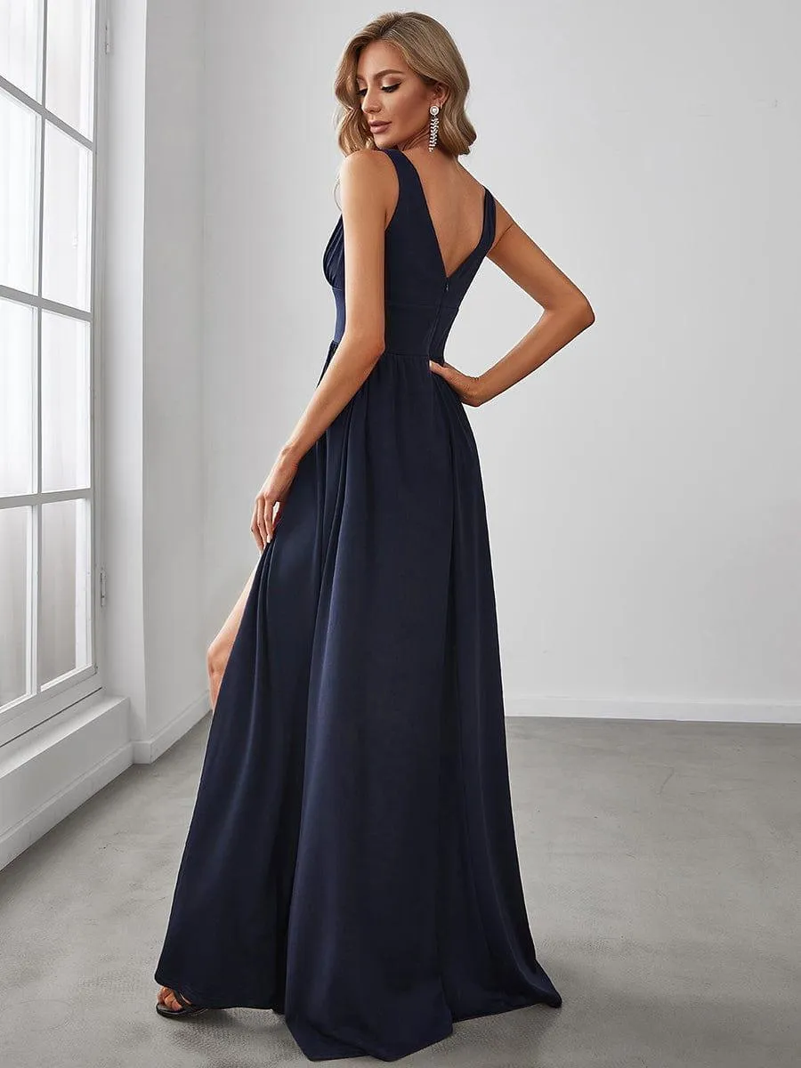 Robe gala longue taille haute à col V