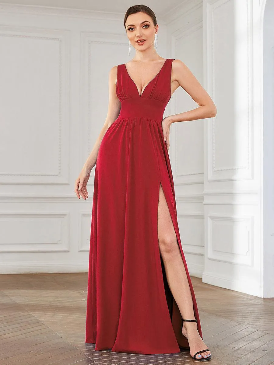 Robe gala longue taille haute à col V
