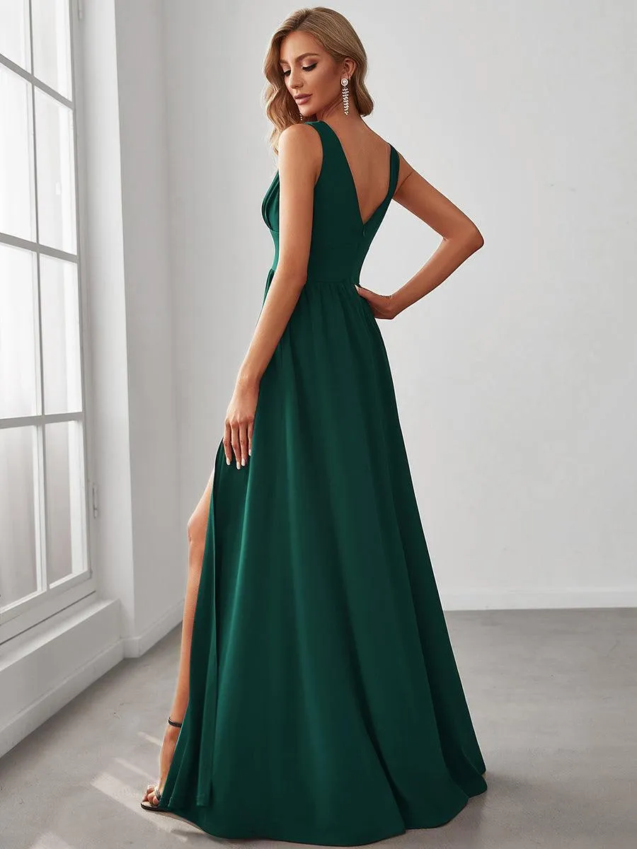 Robe gala longue taille haute à col V