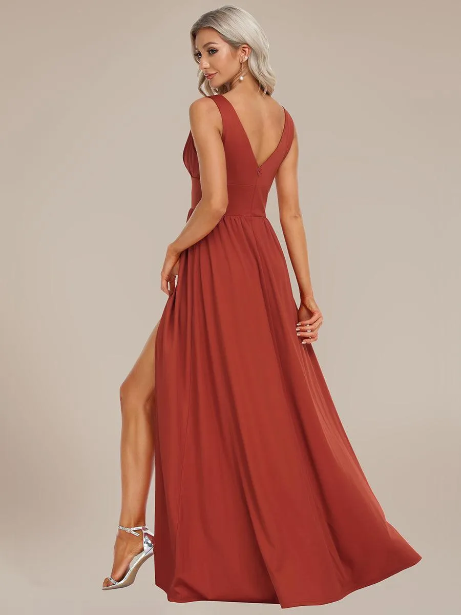 Robe gala longue taille haute à col V