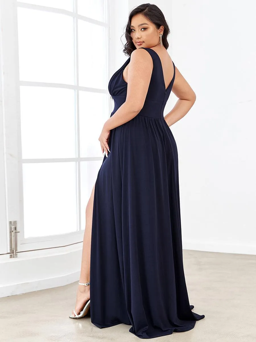 Robe gala longue taille haute à col V